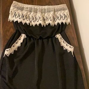 Black strapless dress with lace accents